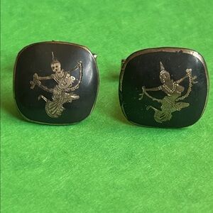 Vintage Sterling Silver Square Siam Cuff Links